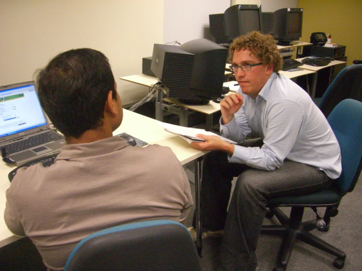 A usability research session in progress in the mid-2000s